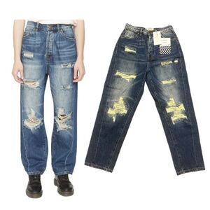 Free People x Sandrine Rose Distressed Wide Leg Oversized Jeans Size 26 NWT